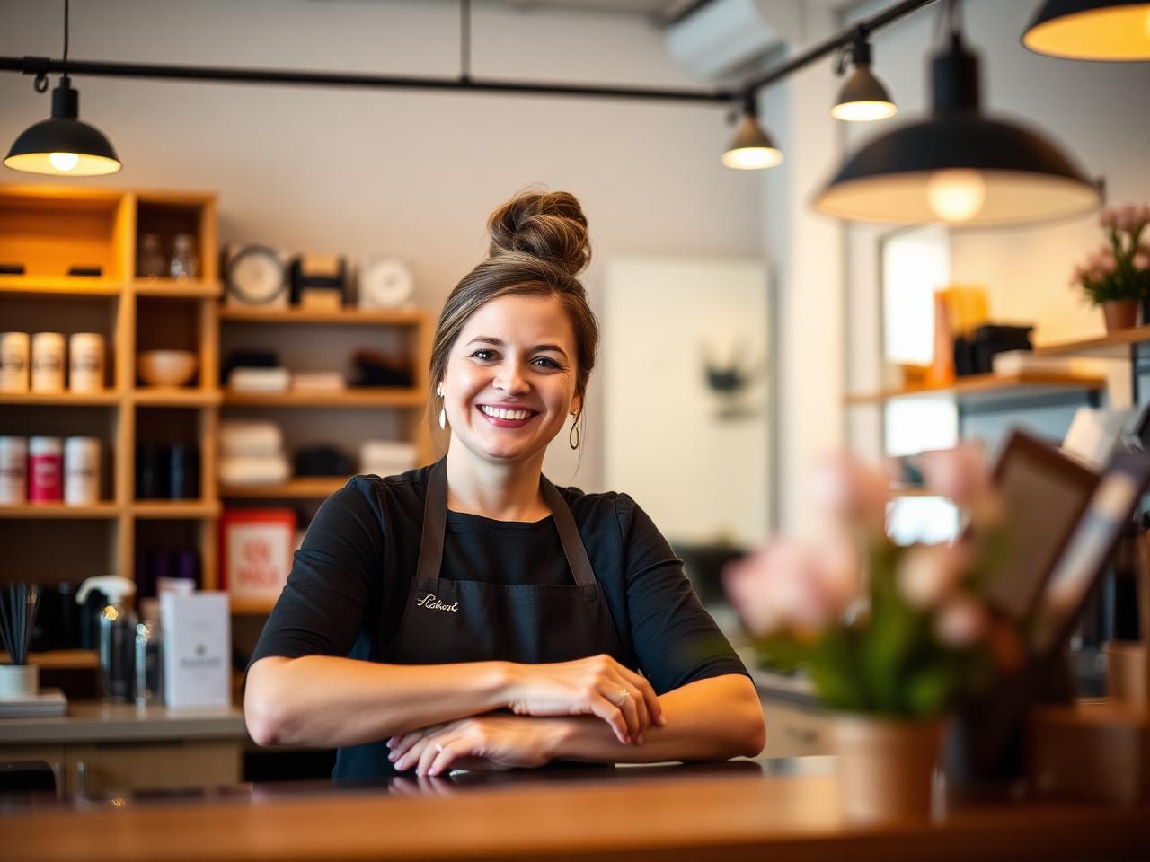 Lokale ondernemer in eigen winkel